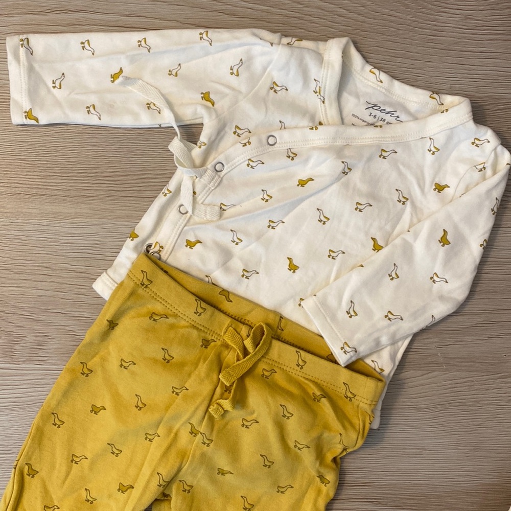 Pehr Hatchling Duck Kimono Long Sleeve Bodysuit & Pants Set 100% Organic Cotton